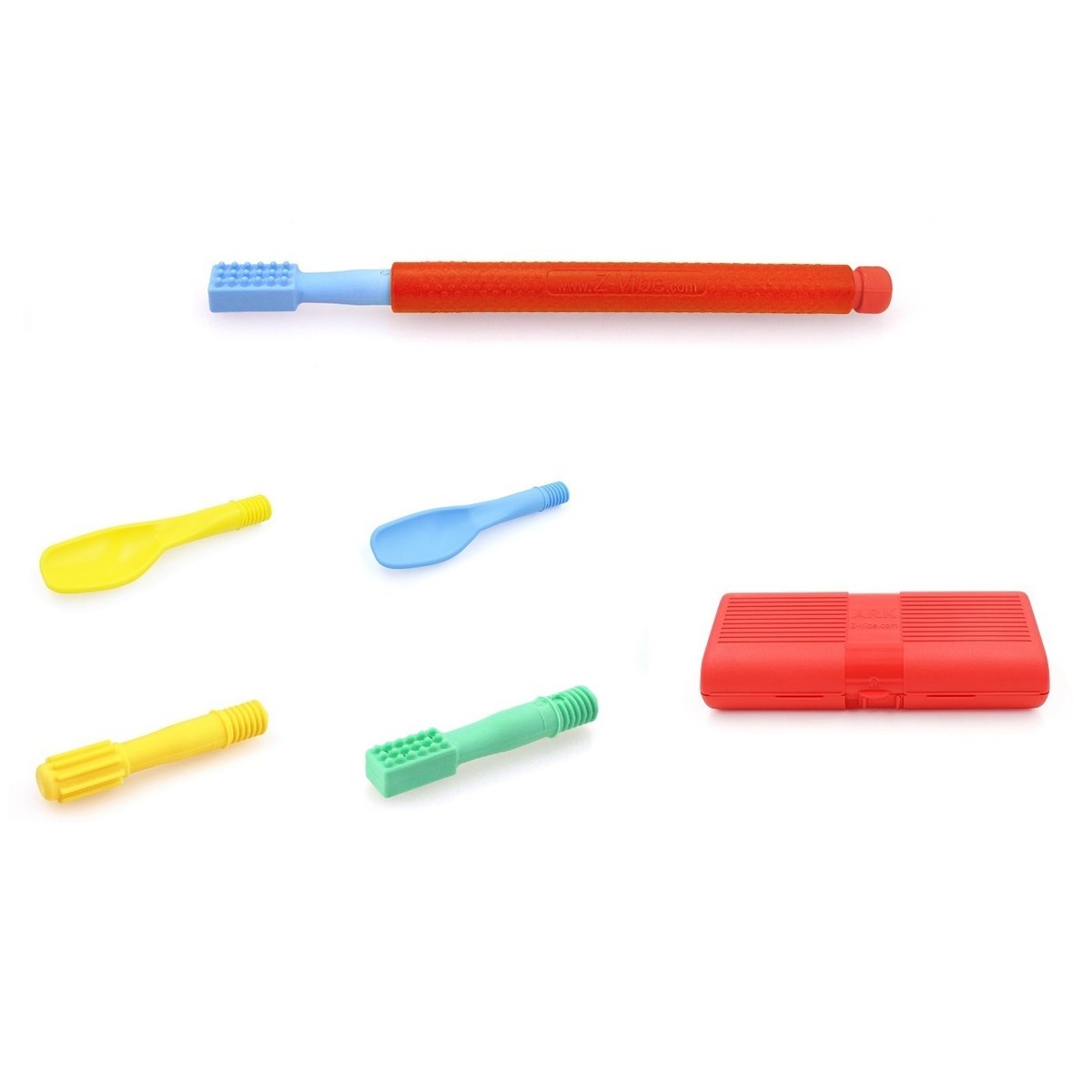 ARK Travel Kit Wibrator Logopedyczny Z-Vibe + 5 końcówek do masażu - Czerwony