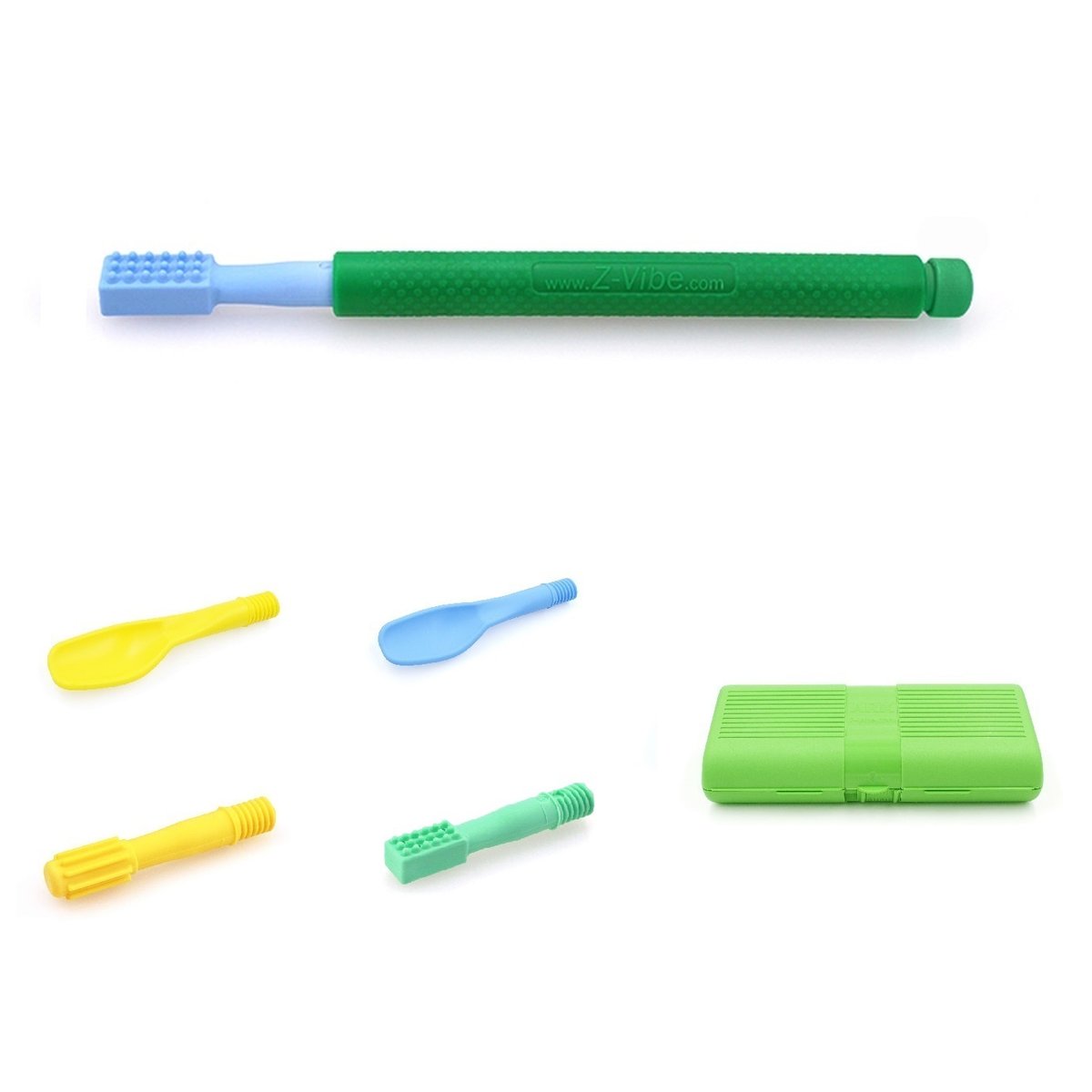 ARK Travel Kit Wibrator Logopedyczny Z-Vibe + 5 końcówek do masażu - Zielony