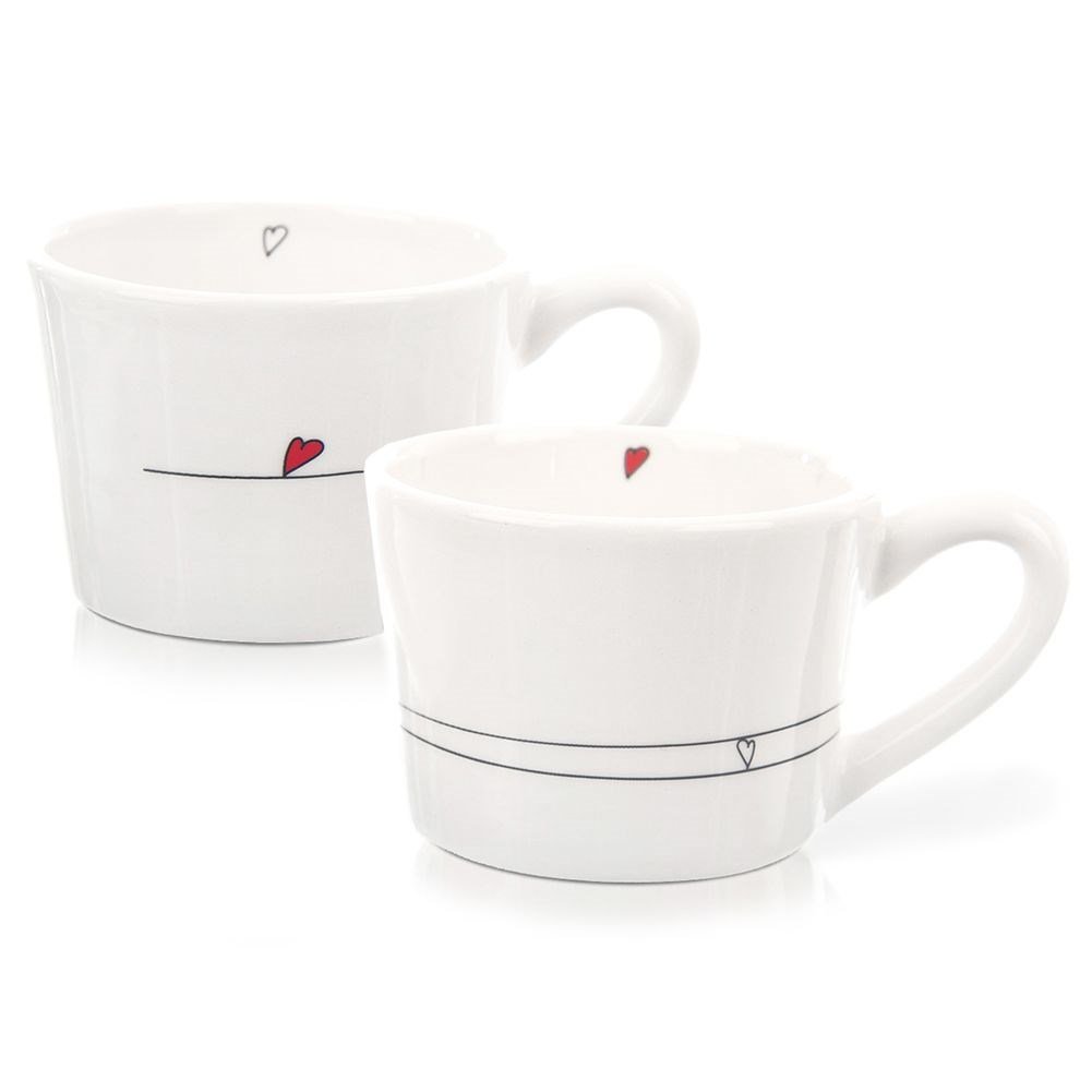 Kubki / filiżanki z uchem ceramiczne białe serduszka zestaw 2 szt. 200 ml kod: O-128863 + Sprawdź na SuperWnetrze.pl