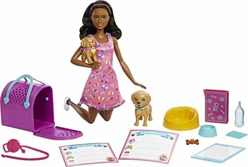Zestaw Do Zabawy W Adopcję Barbie Hkd87 - Lalka, Szczeniaki, 10 Akcesoriów