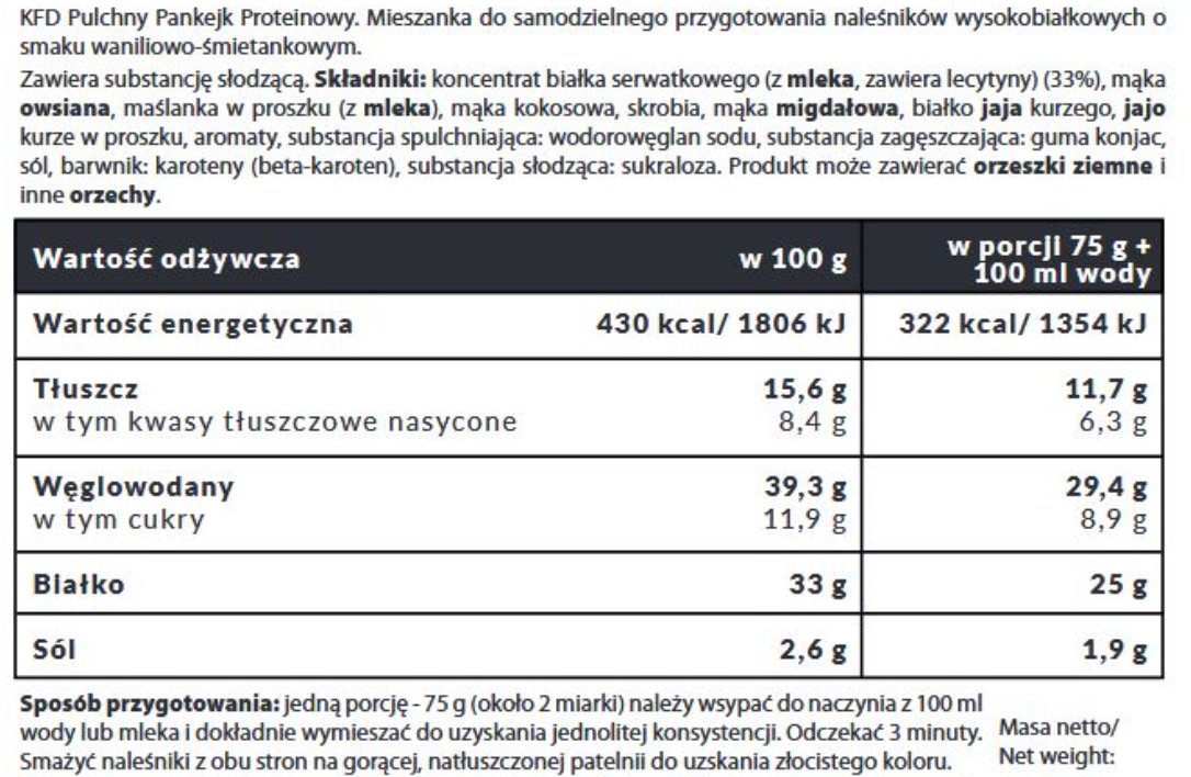 Pulchny Pankejk Proteinowy KFD  900g Waniliowo-Śmietankowy