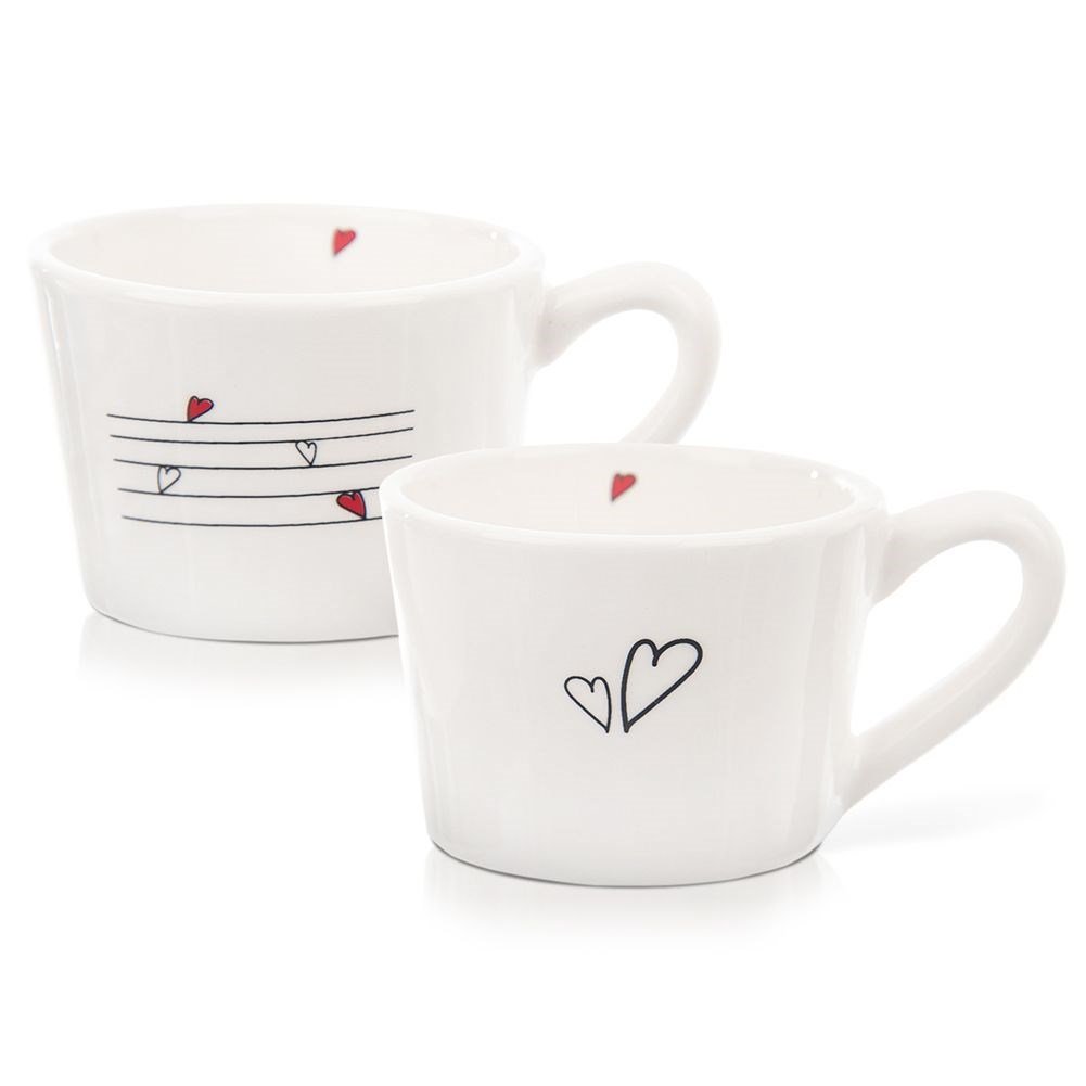 Kubki / filiżanki z uchem ceramiczne białe serduszka zestaw 2 szt. 210 ml kod: O-128864