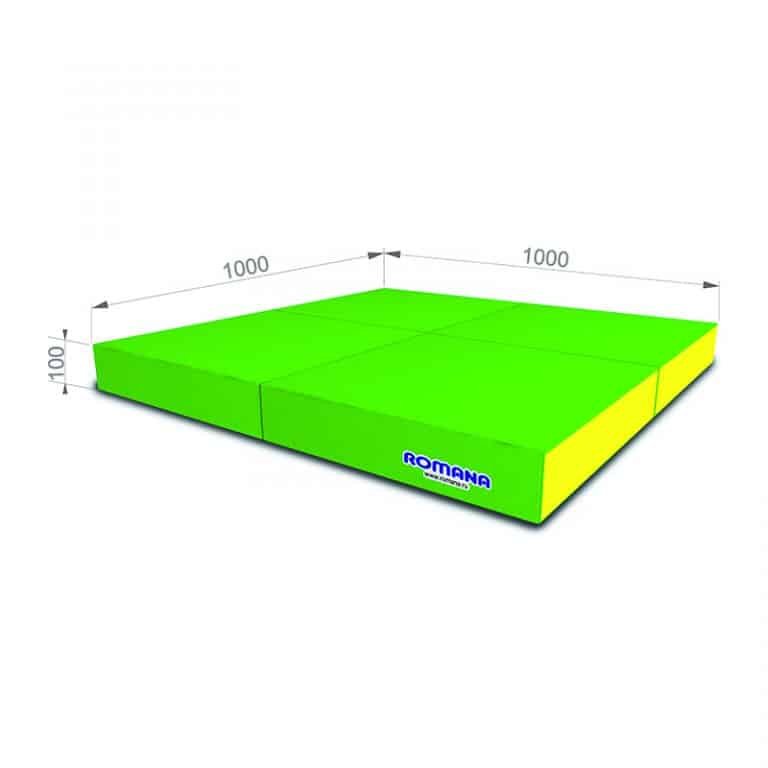 Małpiszon, materac gimnastyczny Kometa 100x100x10 czteroczęściowy jasnozielono-żółty