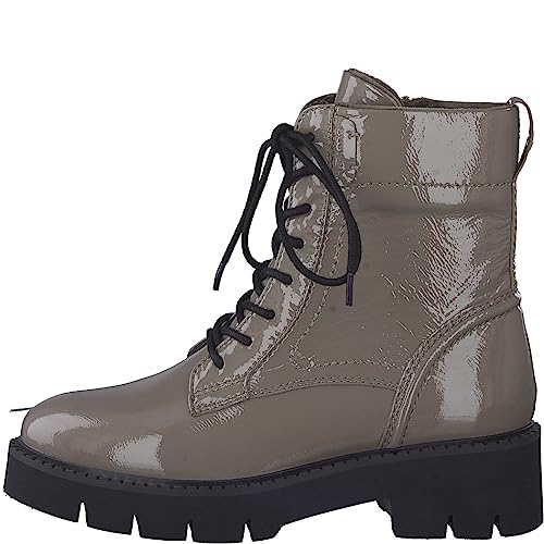 Tamaris Comfort Damskie buty 8-85216-41, skórzane, Comfort Fit, wymienna wkładka, modne buty na co dzień, botki, Taupe Patent, 38 EU Weit