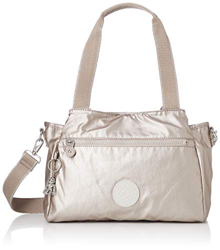 Kipling Elysia średniej wielkości torba na ramię (ze zdejmowanym paskiem na ramię), 29,5 x 23 x 12,5, Metallic Glow (szara), Metallic Glow, Elisia