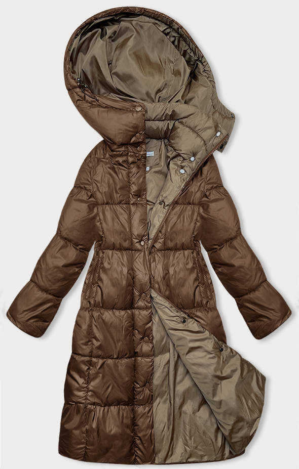 DŁUGA ZIMOWA KURTKA DAMSKA BRĄZOWA (YP-22073-80) - W COLLECTION
