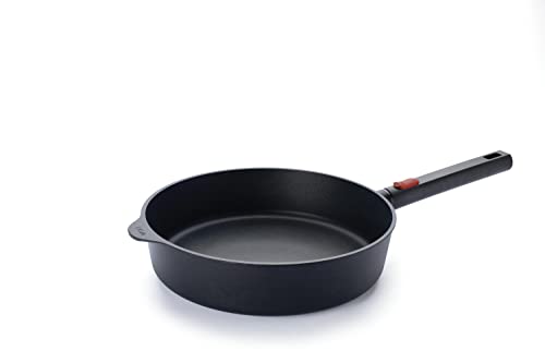 Woll Eco Logic QXR żeliwna patelnia z wysoką krawędzią – indukcyjna, Ø 28 cm, wysokość 7 cm, ze zdejmowanym trzonkiem – nadaje się do wszystkich rodzajów kuchenek, nie zawiera PFAS, odlew aluminiowy,