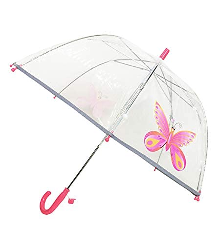SMATI Parasol dziecięcy – przezroczysty parasol w kształcie dzwonka – pierwszy fluorescencyjny parasol dla bezpieczeństwa Twojego dziecka, różowy motyl (Rosa Schmetterling)