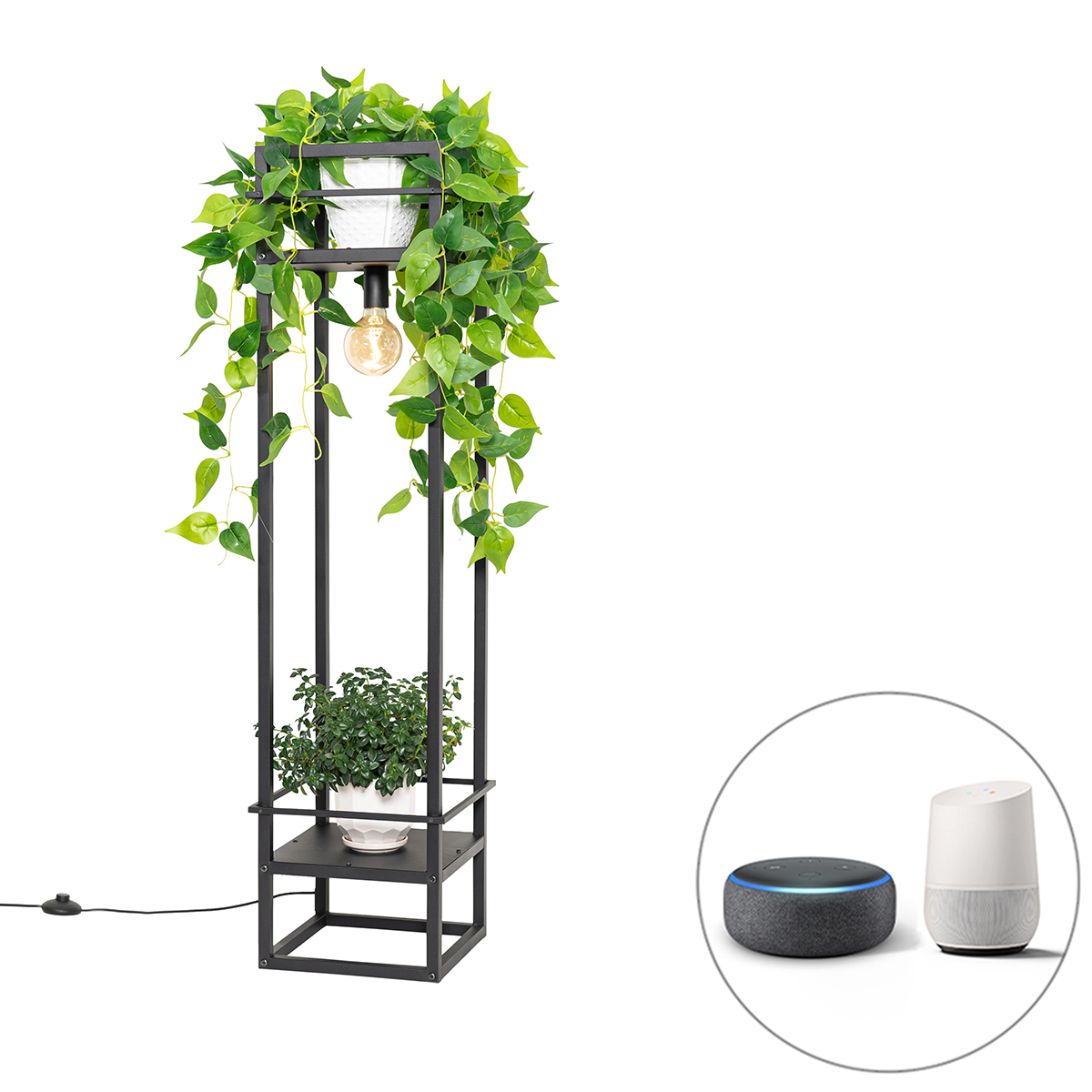 QAZQA Inteligentna przemysłowa lampa podłogowa czarna z WiFi G95 - Cage Rack
