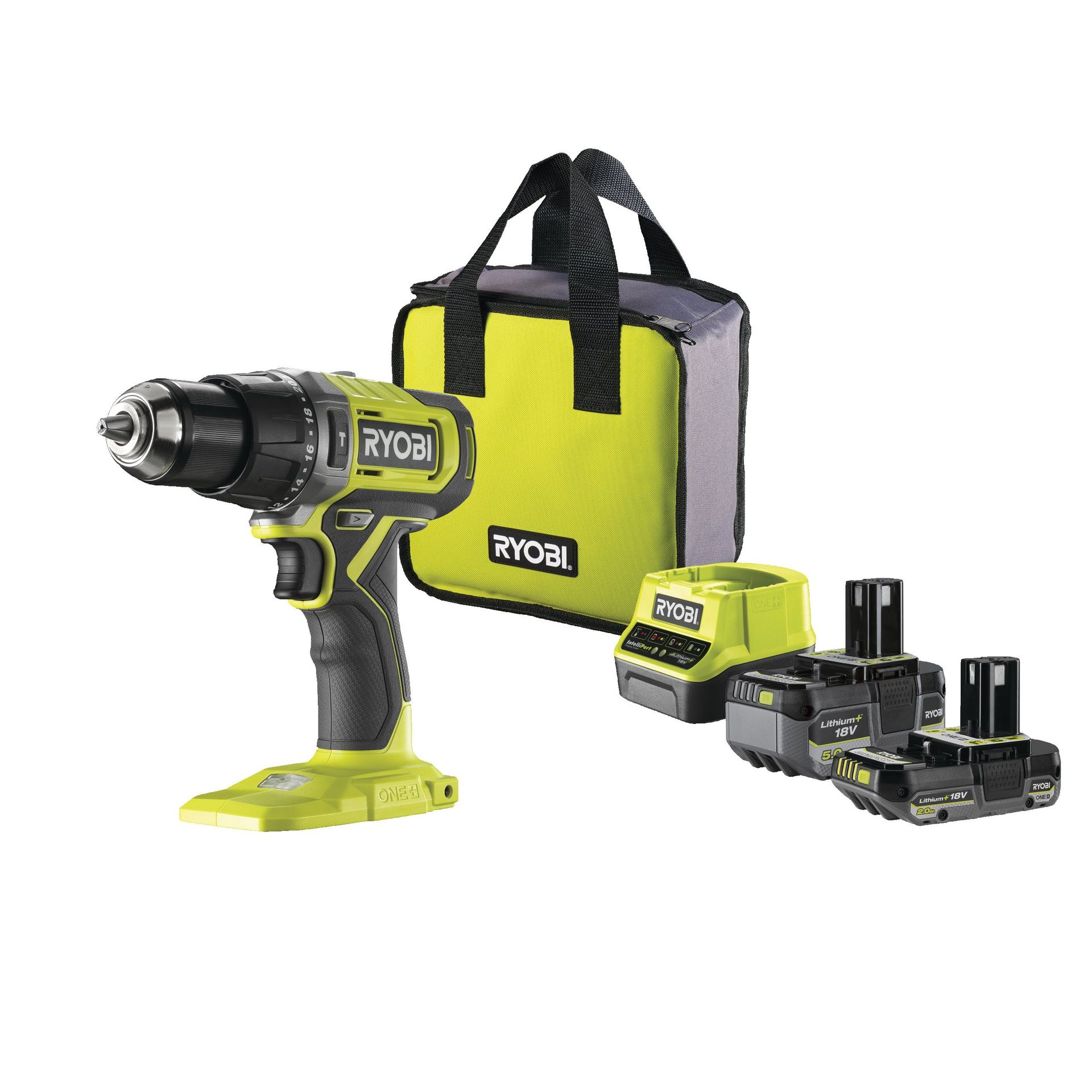 Ryobi Wiertarko-wkrętarka udarowa 18 V (1 x 5.0 Ah, 1 x 2.0 Ah) | RPD18-2C52S