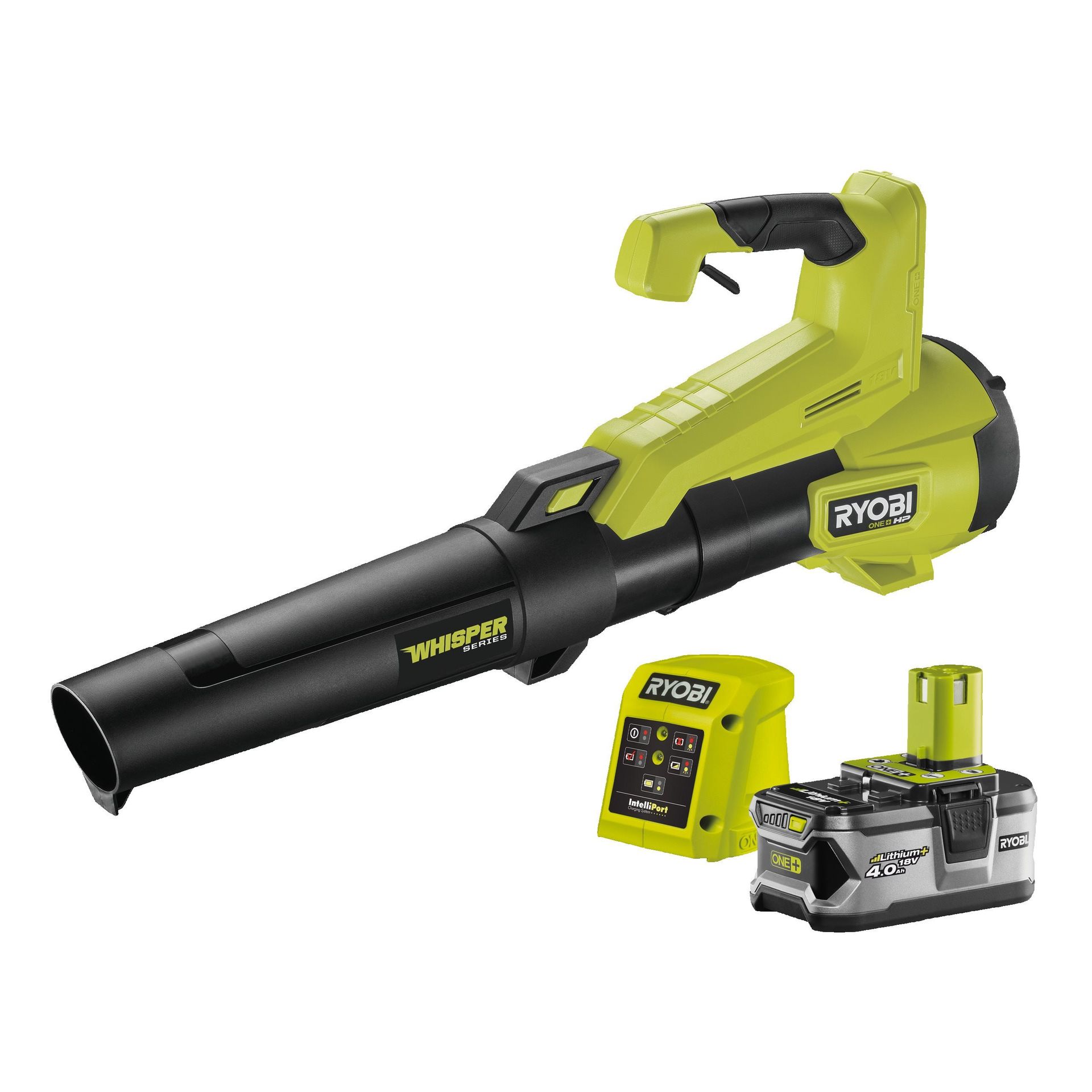 Ryobi Bezszczotkowa dmuchawa WHISPER™ HP 18 V w zestawie z akumulatorem 4.0 Ah i ładowarką | RY18BLXC-140