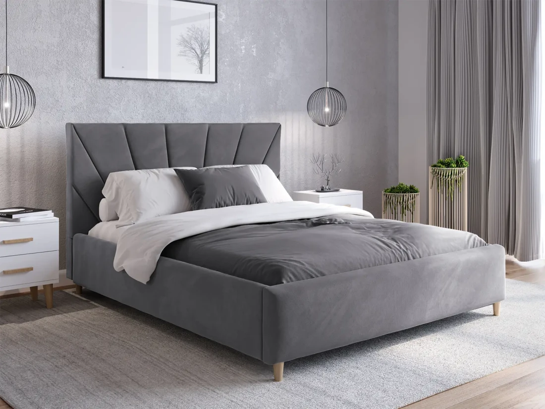 Łóżko tapicerowane Skandynawskie 140x200 Scandi line 3 Velvet Grafitowy