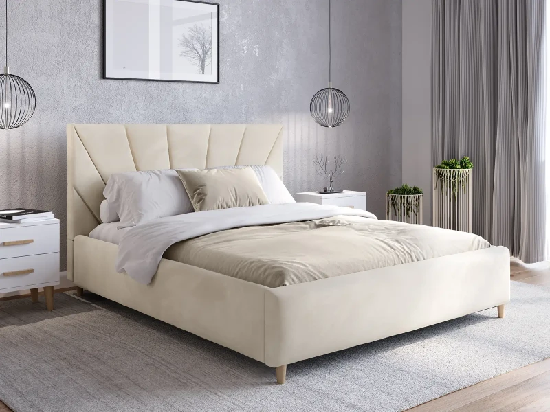 Łóżko tapicerowane Skandynawskie 160x200 Scandi line 3 Velvet Beżowy