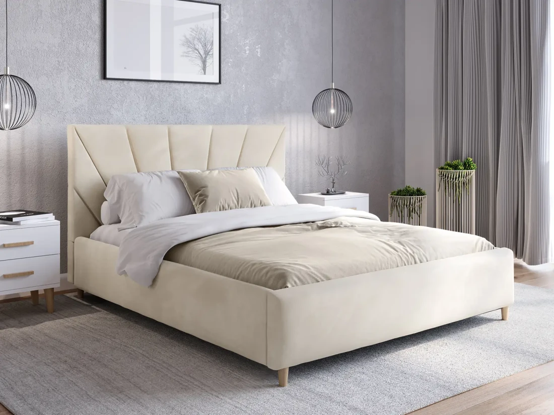 Łóżko tapicerowane Skandynawskie 180x200 Scandi line 3 Velvet Beżowy
