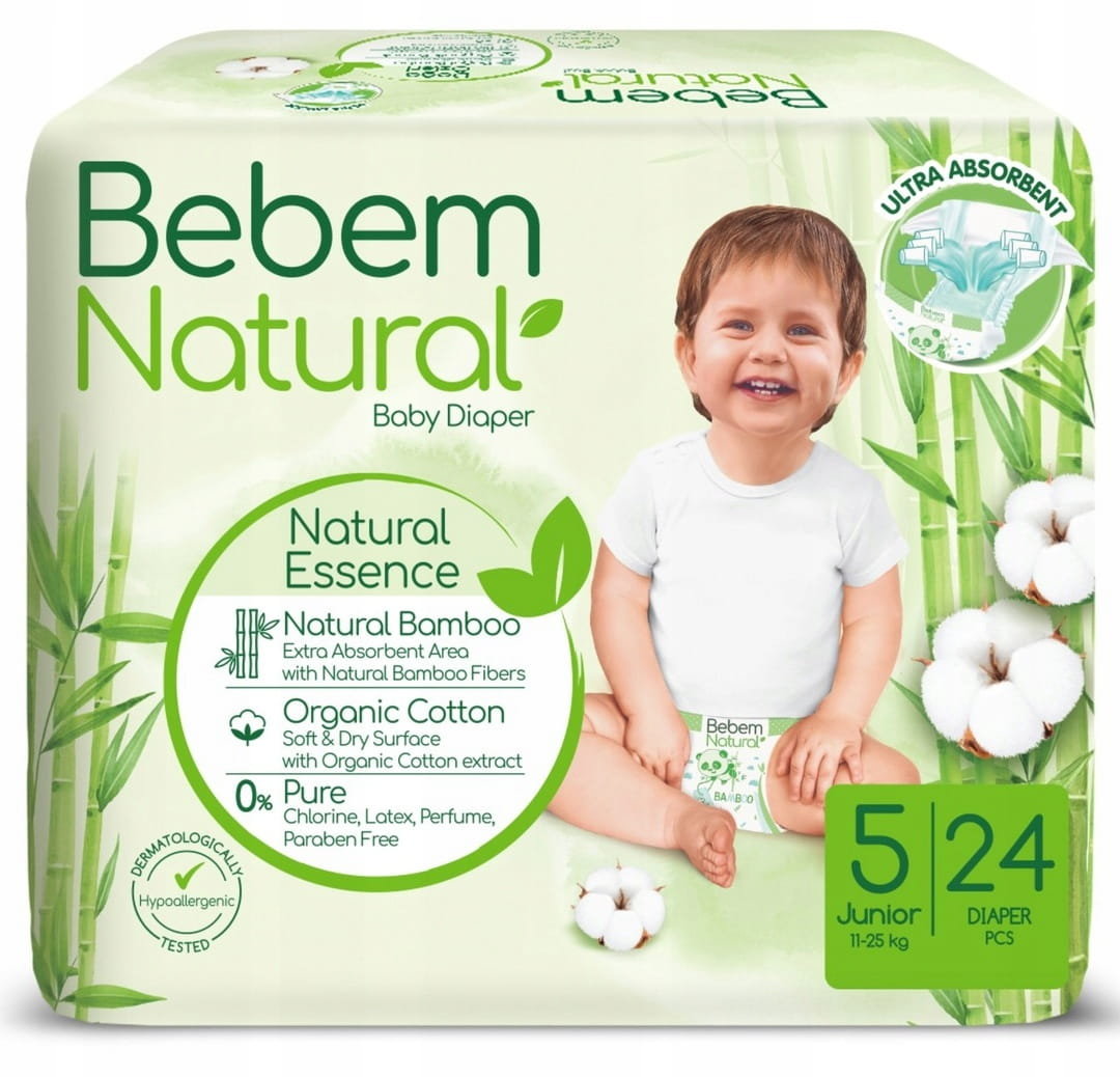 Bebem Natural Pieluszki Bambusowe Eko Junior 5 24 Sztuki