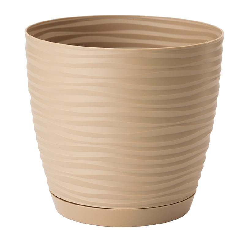 Doniczka z podstawką okrągła 11 cm SAHARA Latte