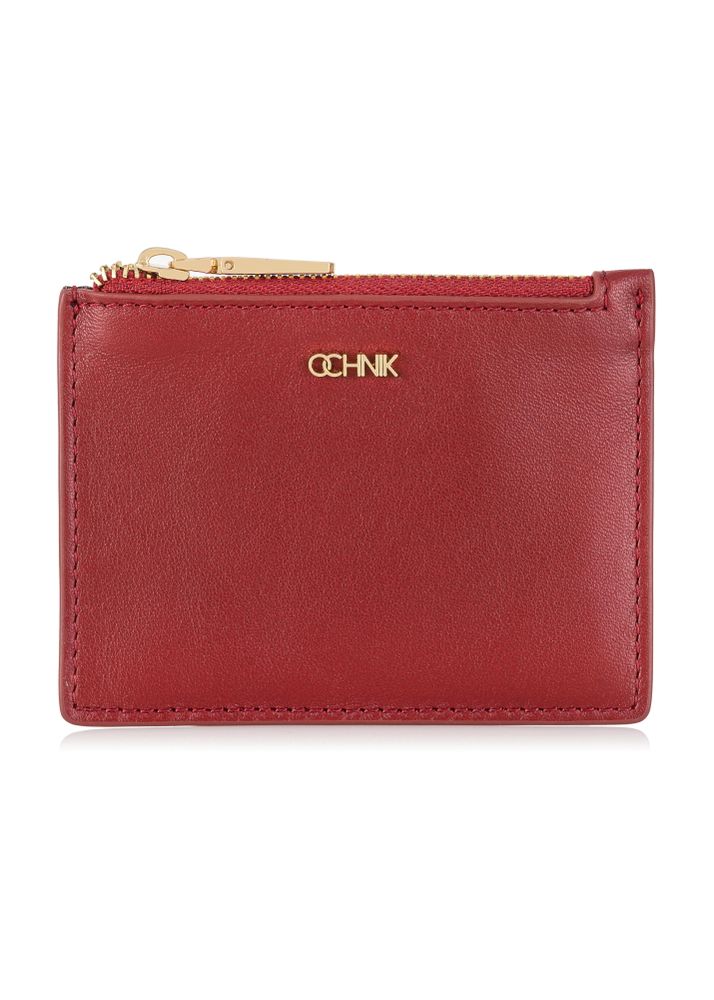 Mały czerwony skórzany portfel damski