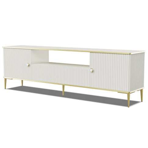 Beżowa szafka rtv z lamelami na froncie G6-M65