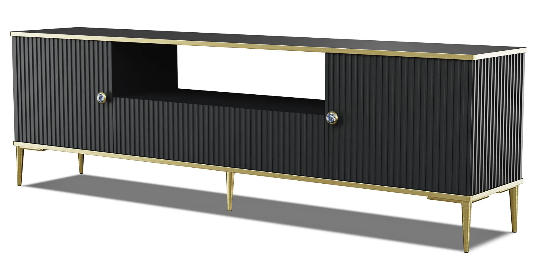 Czarna szafka rtv z lamelami w stylu glamour E9-W81