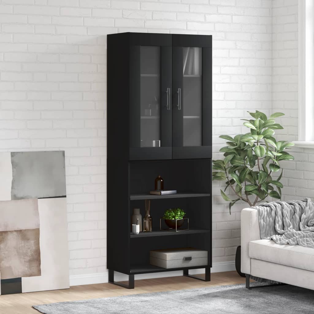 vidaXL Witrynka, czarna, 69,5x34x180 cm, materiał drewnopochodny