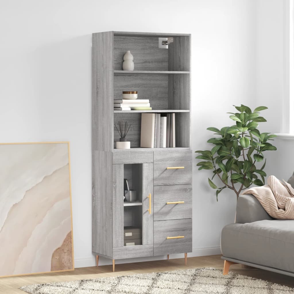 vidaXL Witrynka szary dąb sonoma 69,5x34x180cm materiał drewnopochodny