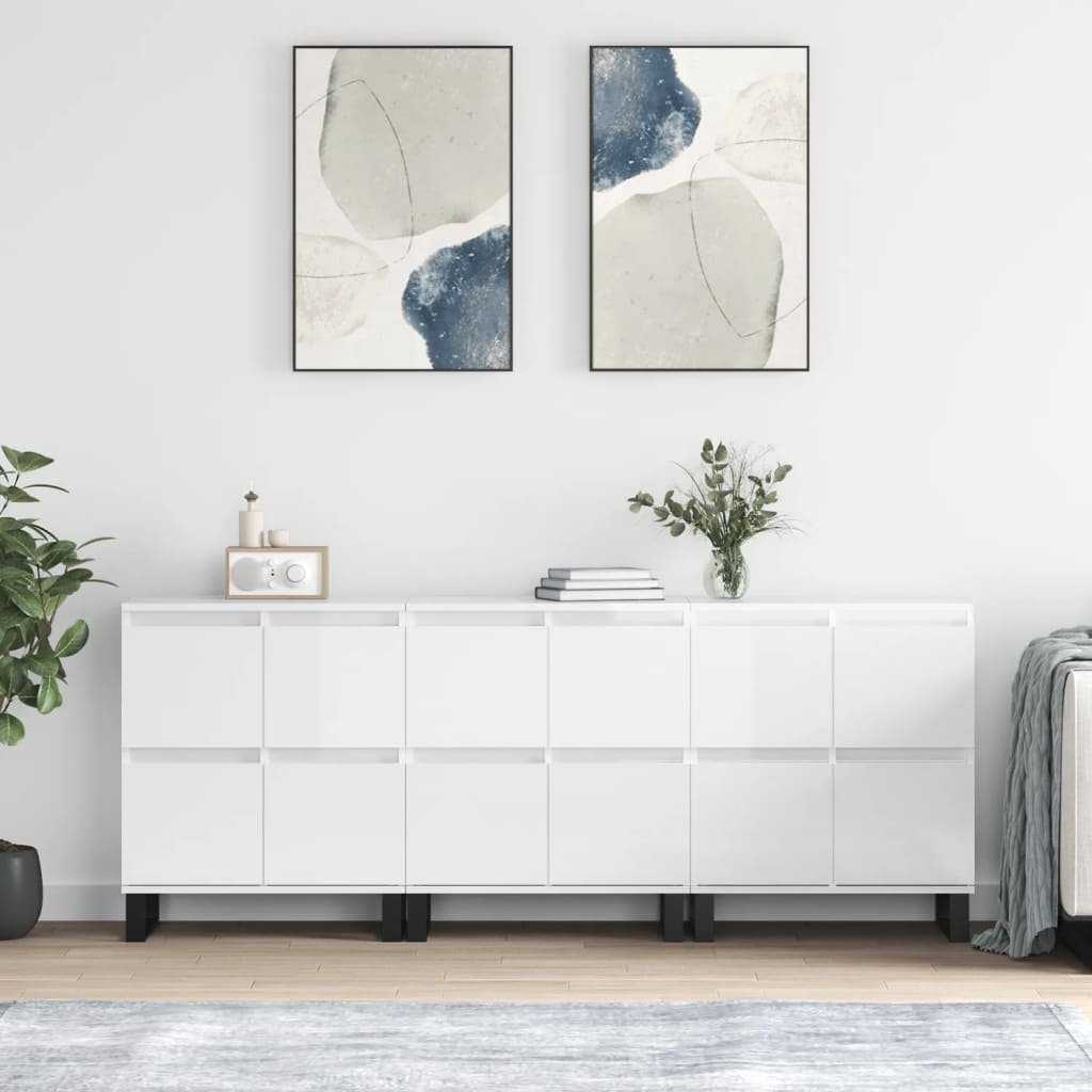 vidaXL Szafki, 3 szt., białe z połyskiem, materiał drewnopochodny