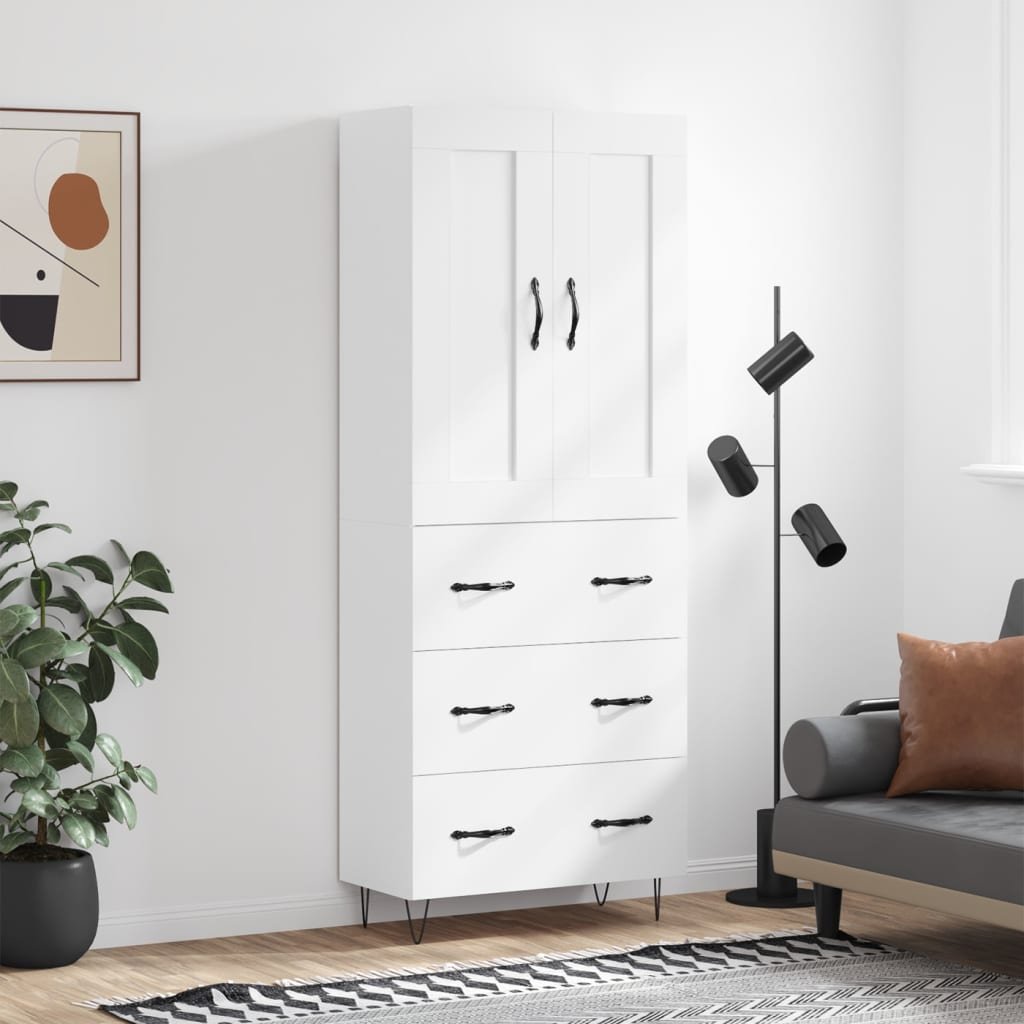 vidaXL Witrynka, biała, 69,5x34x180 cm, materiał drewnopochodny