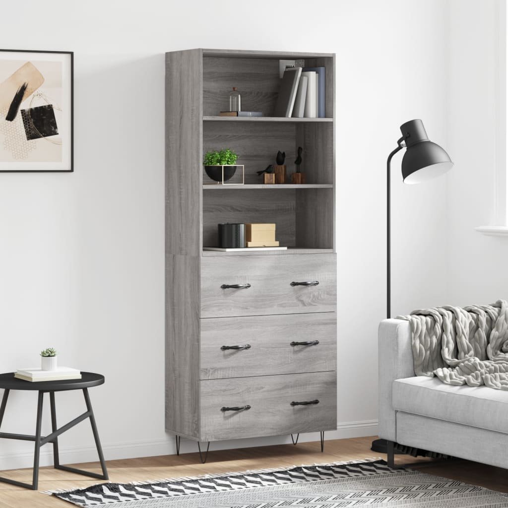 vidaXL Witrynka szary dąb sonoma 69,5x34x180cm materiał drewnopochodny