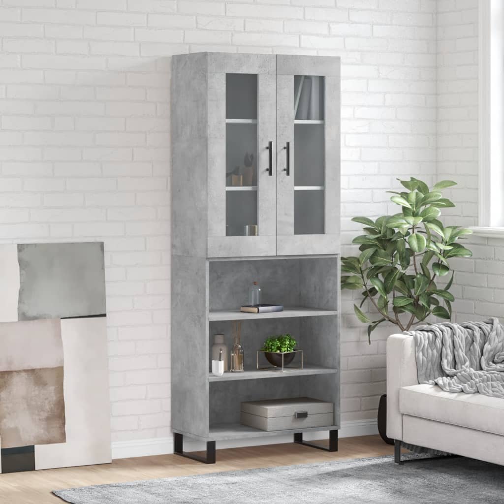 vidaXL Witrynka, szarość betonu 69,5x34x180 cm materiał drewnopochodny