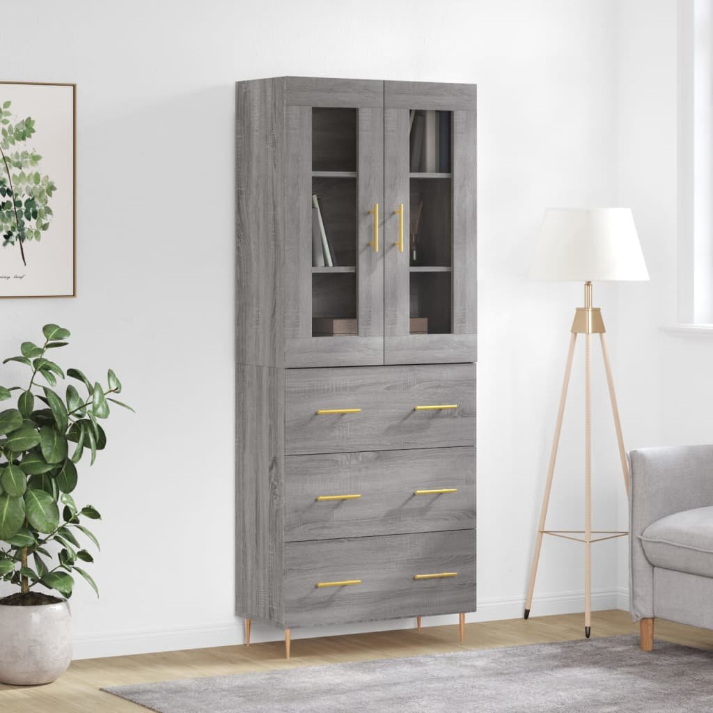 vidaXL Witrynka szary dąb sonoma 69,5x34x180cm materiał drewnopochodny