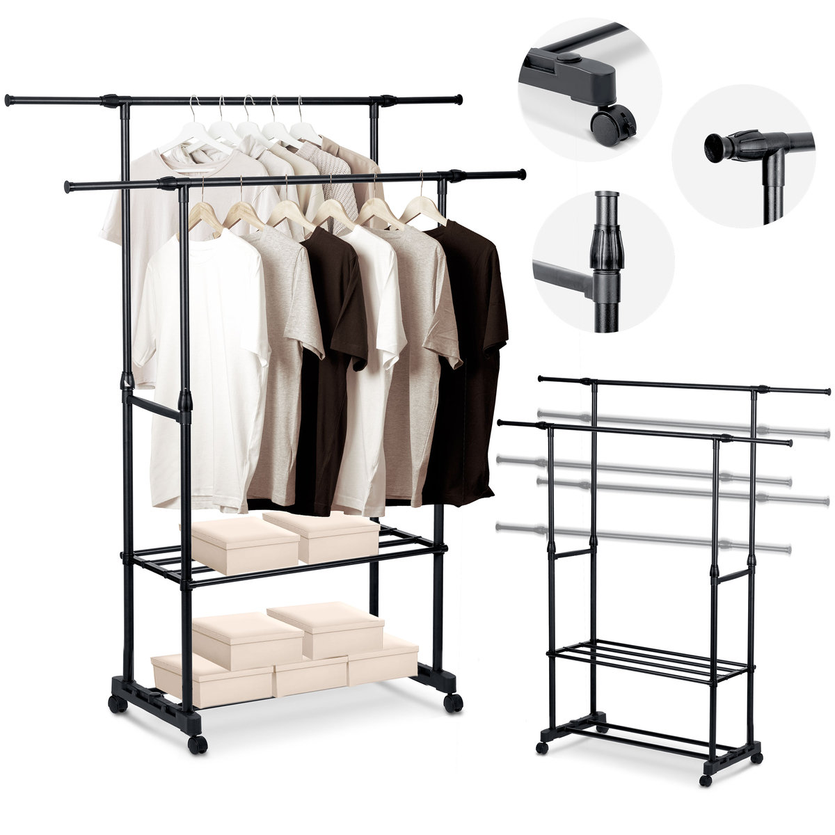 Wieszak na ubrania stojący garderoba stojak kółka Massido