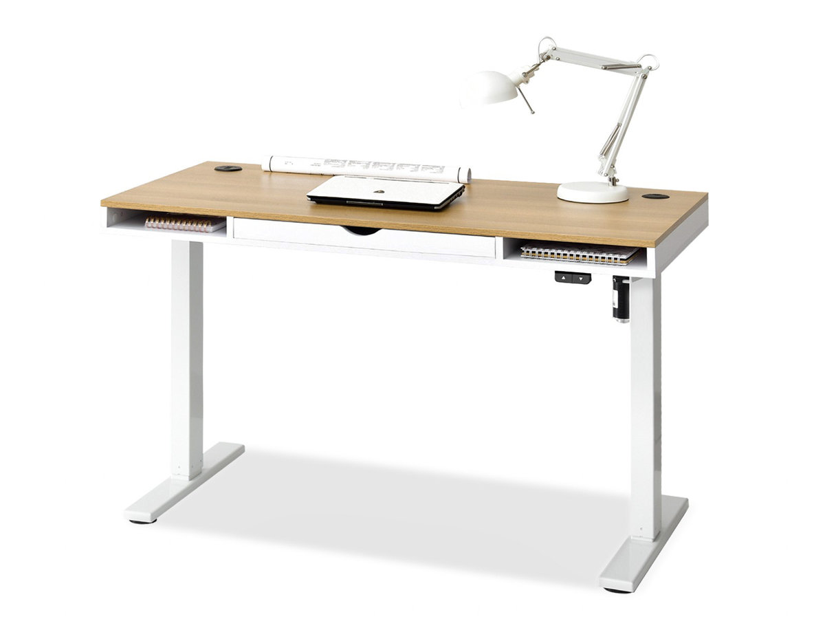 BIURKO REGULOWANE Z PÓŁKAMI OTSO DĄB BIAŁY STELAŻ