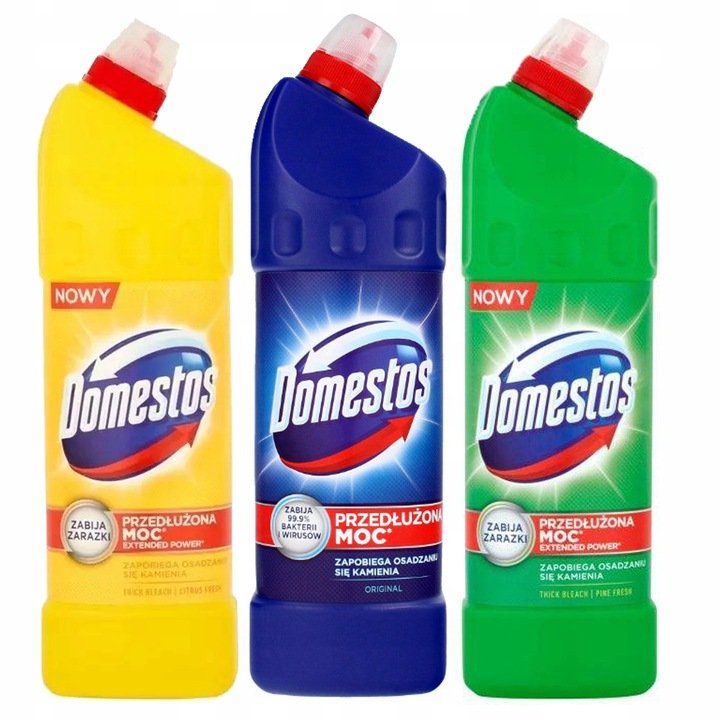 Domestos Płyn Żel do WC Toalety 3 x 1000 ml
