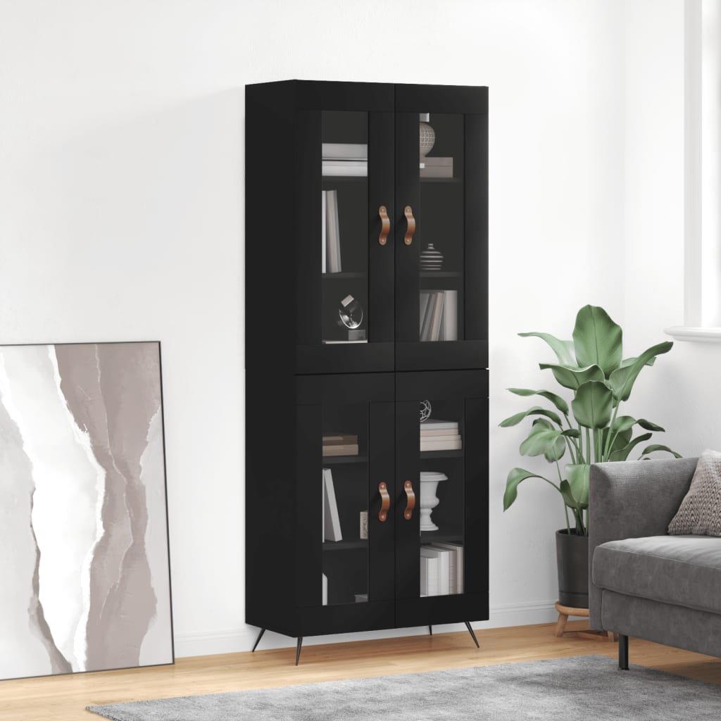 vidaXL Witrynka, czarna, 69,5x34x180 cm, materiał drewnopochodny