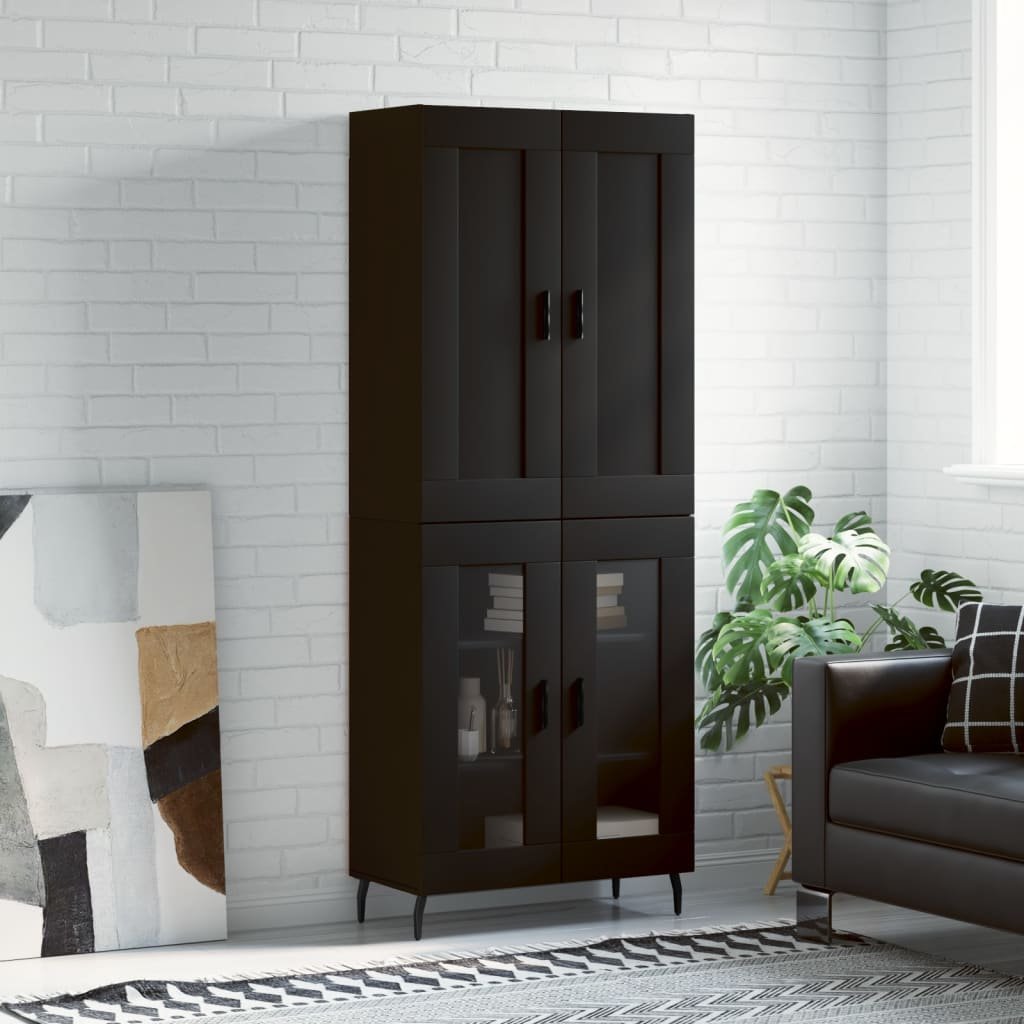 vidaXL Witrynka, czarna, 69,5x34x180 cm, materiał drewnopochodny