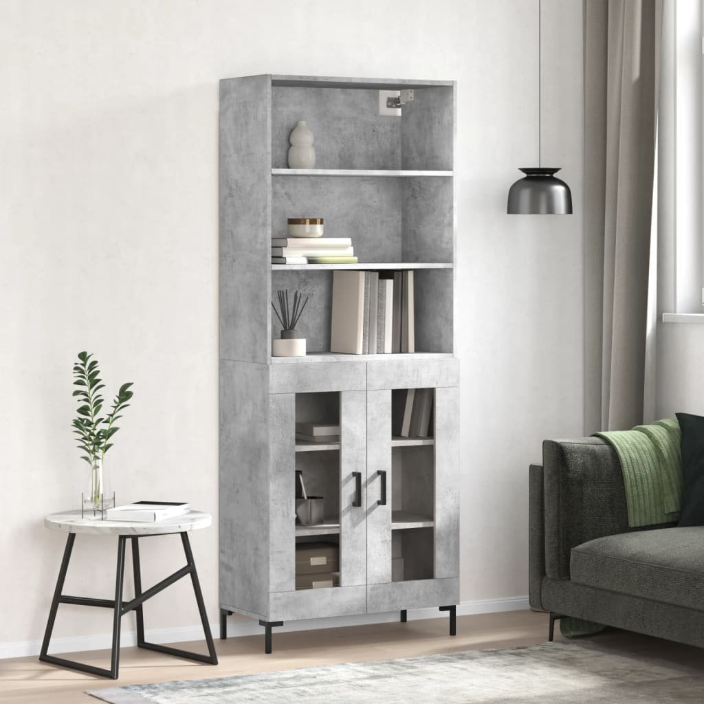 vidaXL Witrynka, szarość betonu 69,5x34x180 cm materiał drewnopochodny