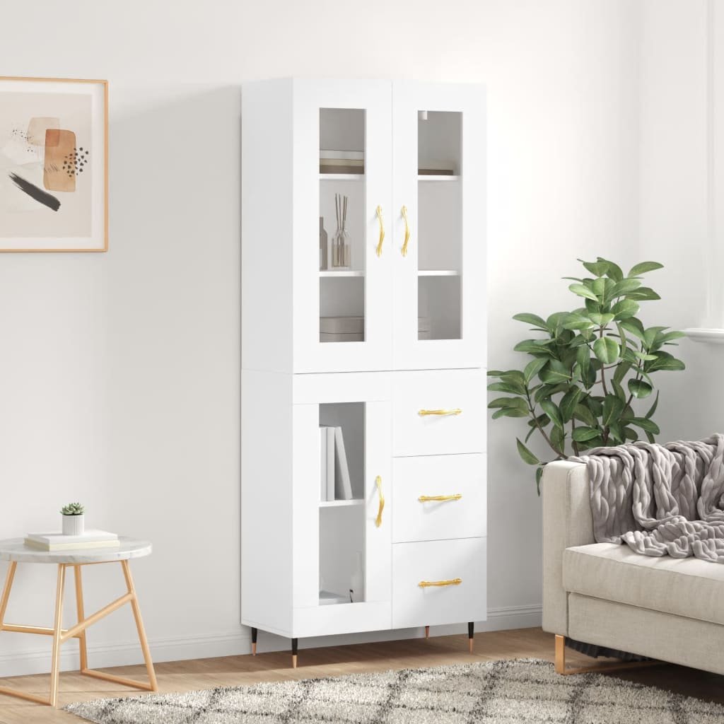 vidaXL Witrynka, biała, 69,5x34x180 cm, materiał drewnopochodny