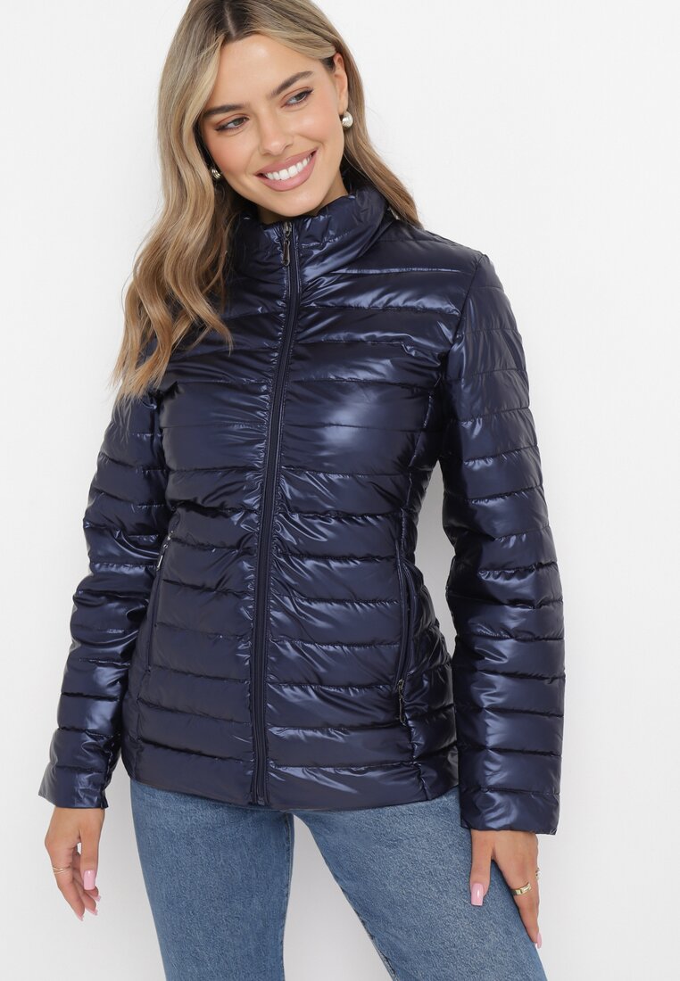 Granatowa Kurtka Pikowana Morvea