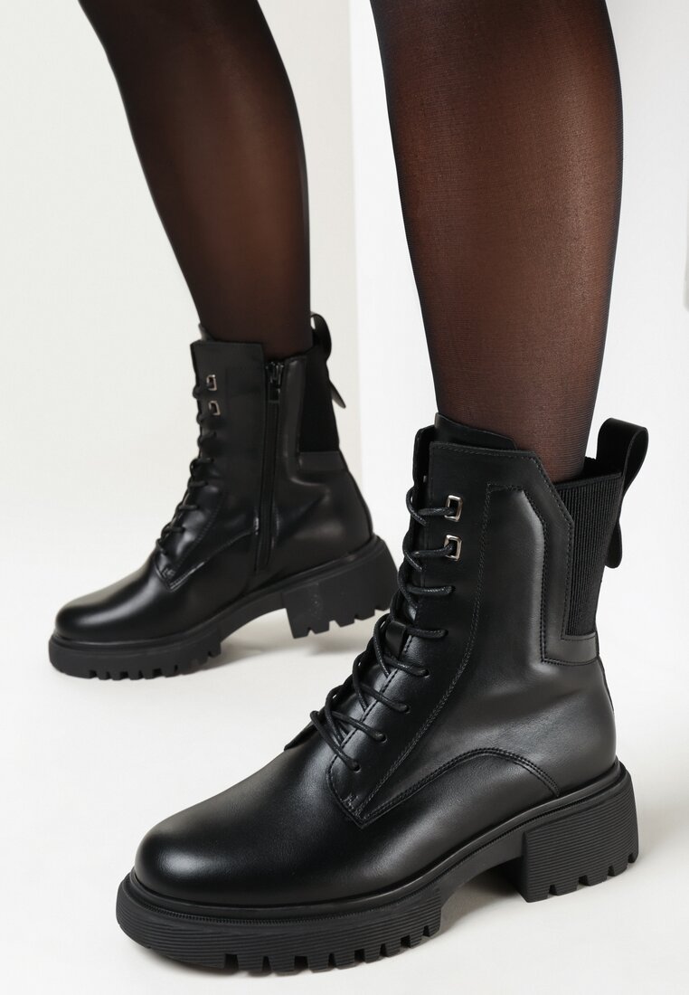 Czarne Botki Workery z Elastyczną Wstawką Samessae