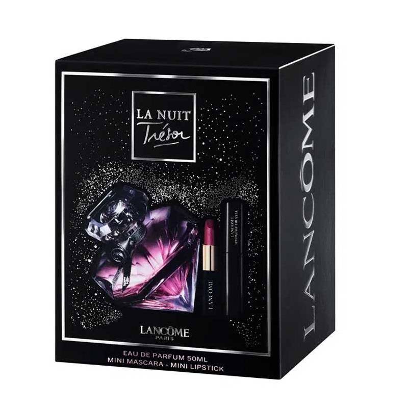 Lancome La Nuit Tresor edp 50ml + L' Absolu Rouge Matte pomadka do ust 505 Attrape Coeur + Hypnose Drama mini tusz do rzęs 01 Excessive Black 2ml