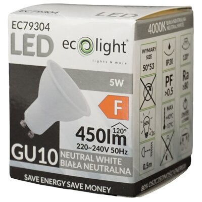 Ecolight ŻARÓWKA LED GU10 5W BIAŁA NEUTRALNA EC79304