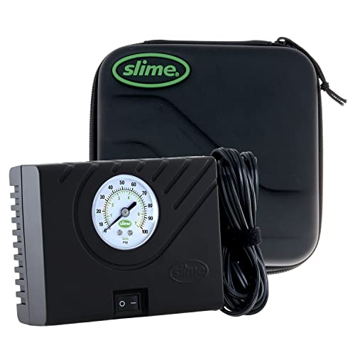 Slime 40061-95 Pompka do opon, Power Sport, kompaktowa, lekka, analogowa, z lampką LED i złączką obracaną, pompowanie 12 min