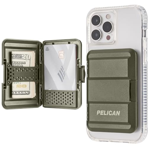 Pelican MagSafe Portfel na iPhone'a, wytrzymały, zatrzaskowy portfel MIL-STD na iPhone'a i etui na karty telefoniczne, zdejmowany i smukły twardy portfel do iPhone'a Pro Max serii 15/14/13/12, zielony