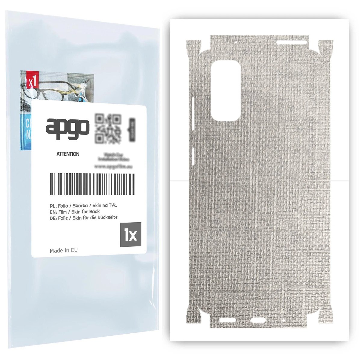 Folia naklejka skórka strukturalna na TYŁ+BOKI do Samsung Galaxy S20 5G -  Tkanina Denim Szary - apgo SKINS