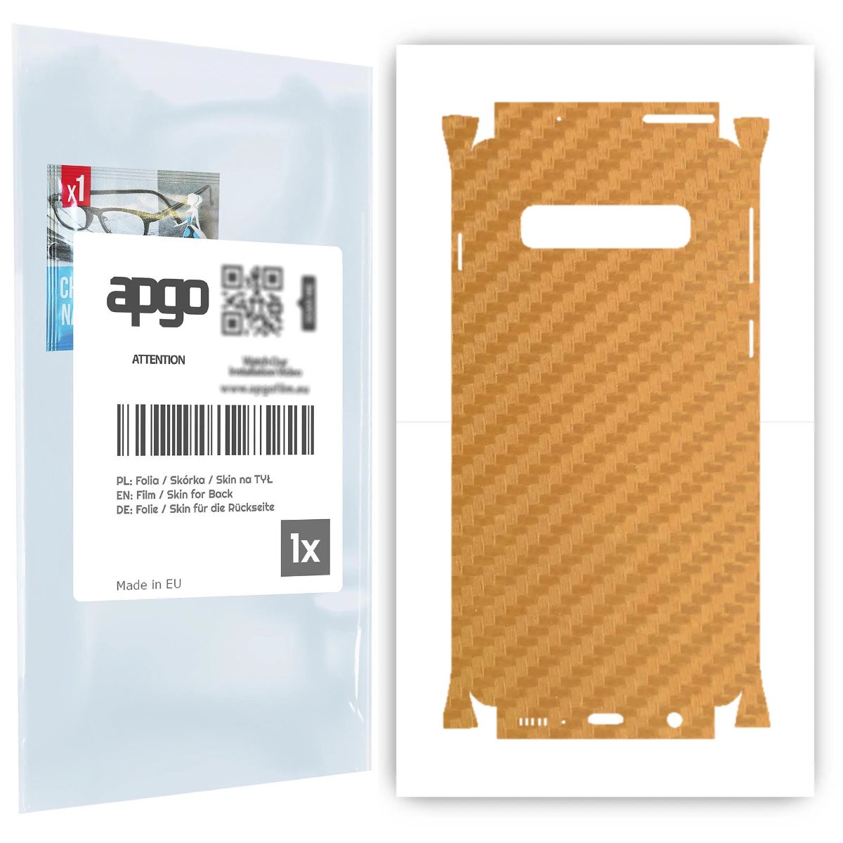 Folia naklejka skórka strukturalna na TYŁ+BOKI do Samsung Galaxy S10 -  Carbon Złoty - apgo SKINS