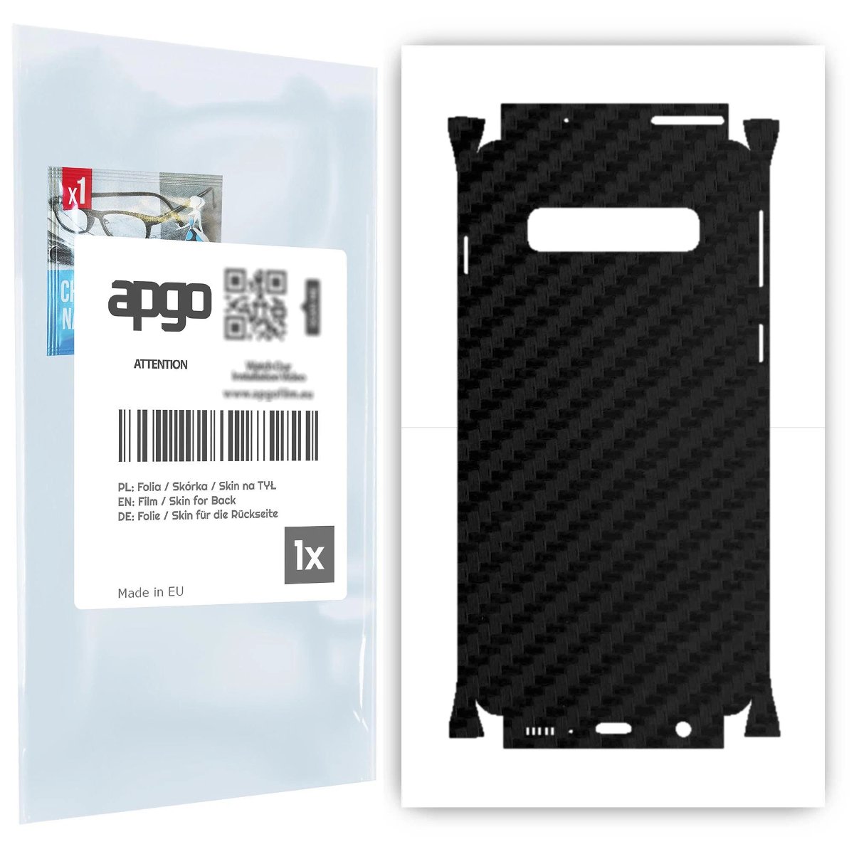 Folia naklejka skórka strukturalna na TYŁ+BOKI do Samsung Galaxy S10 -  Carbon Czarny - apgo SKINS