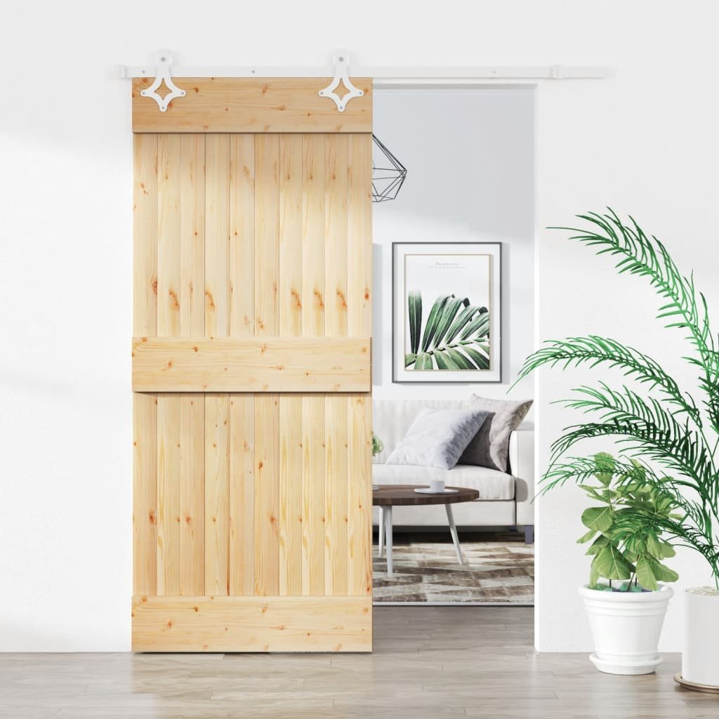 vidaXL Drzwi przesuwne z osprzętem, 90x210 cm, lite drewno sosnowe
