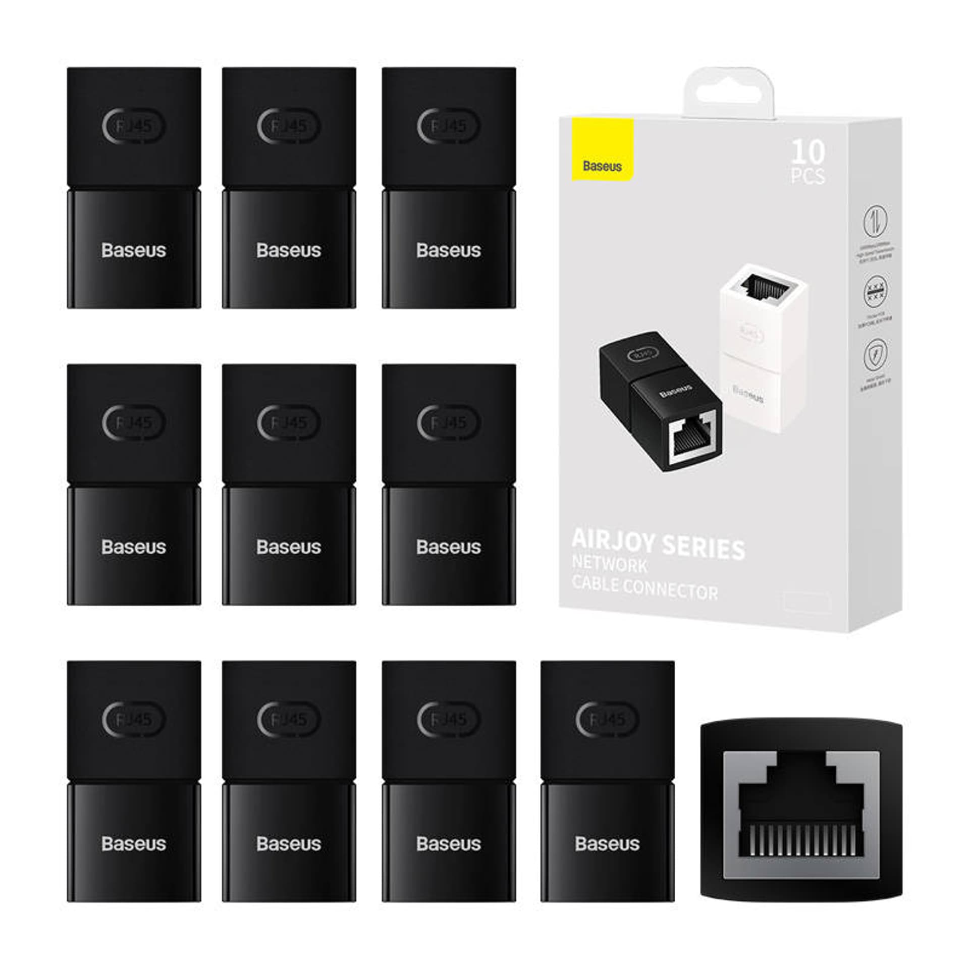 Złączka sieciowa Baseus, 10 sztuk, AirJoy series (czarny)
