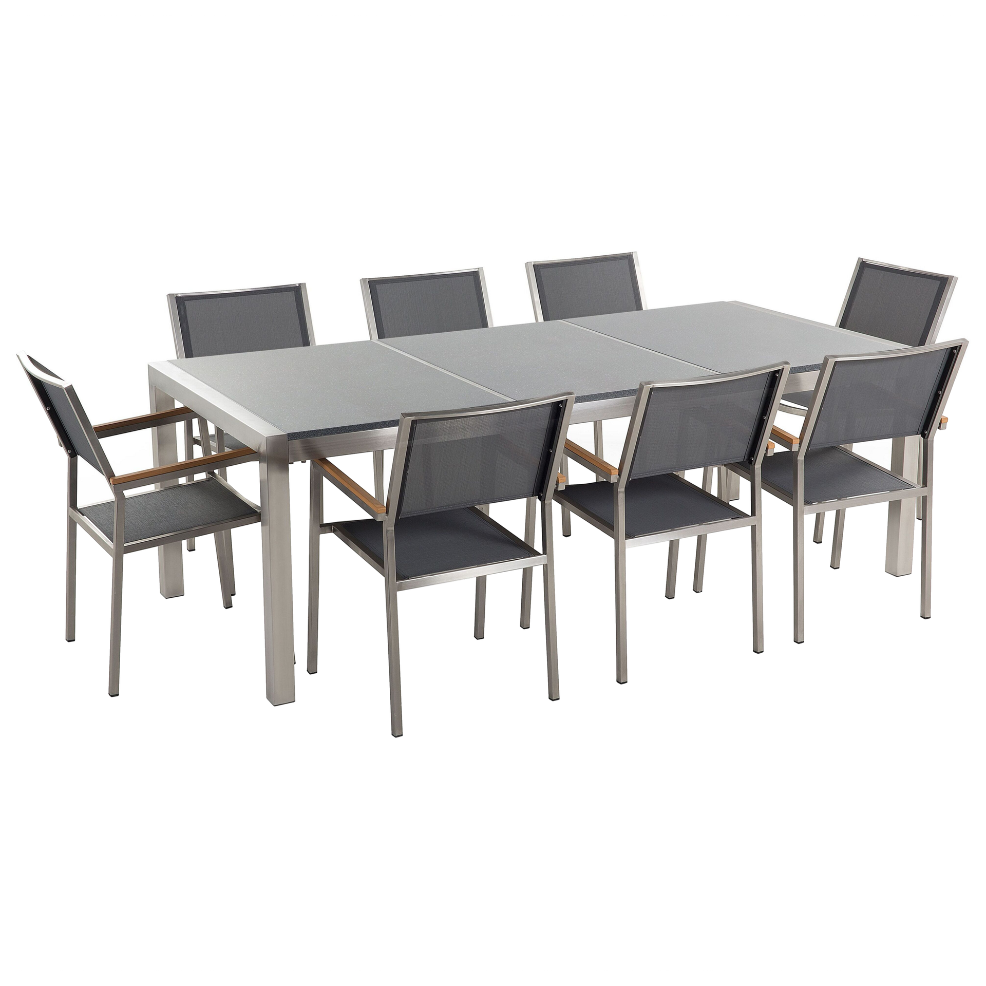 Beliani Zestaw ogrodowy stół granitowy dzielony blat szary i 8 krzeseł szarych GROSSETO 34006 34006