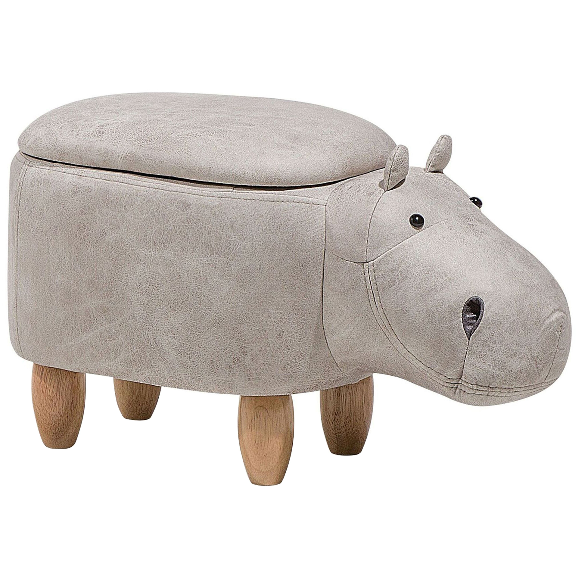Beliani Pufa zwierzak ze schowkiem ekoskóra jasnoszara HIPPO